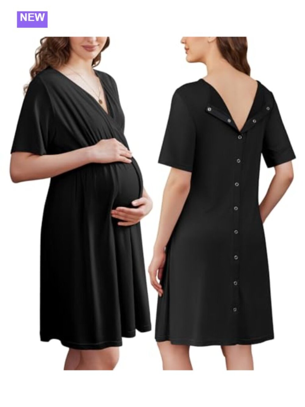 Labor and Delivery Hospital Gown V Neck Maternity Nursing Sleep Dress Short